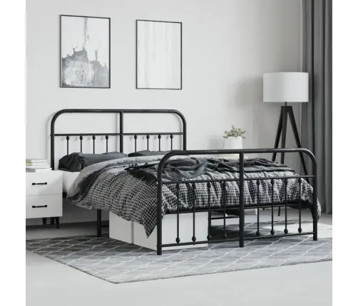 Gultas Rāmis Ar Galvgali Un Kājgali, Melns Metāls, 140X200 Cm Vidaxl