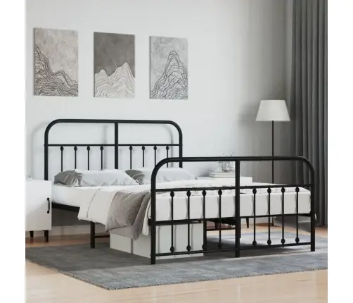 Gultas Rāmis Ar Galvgali Un Kājgali, Melns Metāls, 140X200 Cm Vidaxl