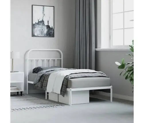 Gultas Rāmis Ar Galvgali, Balts Metāls, 90X190 Cm Vidaxl