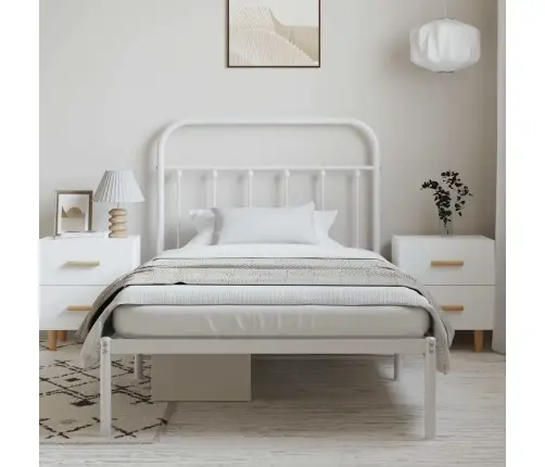 Gultas Rāmis Ar Galvgali, Balts Metāls, 100X200 Cm Vidaxl