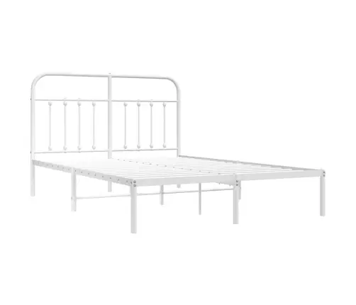 Gultas Rāmis Ar Galvgali, Balts Metāls, 135X190 Cm Vidaxl