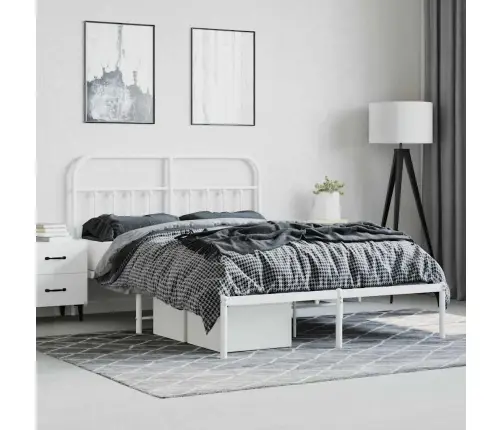 Gultas Rāmis Ar Galvgali, Balts Metāls, 135X190 Cm Vidaxl