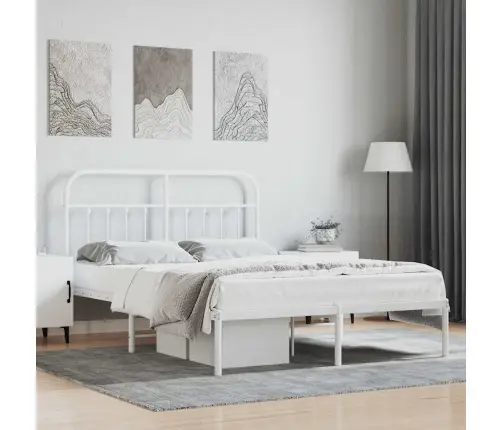 Gultas Rāmis Ar Galvgali, Balts Metāls, 135X190 Cm Vidaxl