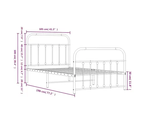 Lovos Rėmas Su Galvūgaliu/Kojūgaliu, Baltas, 100X190cm Metalas