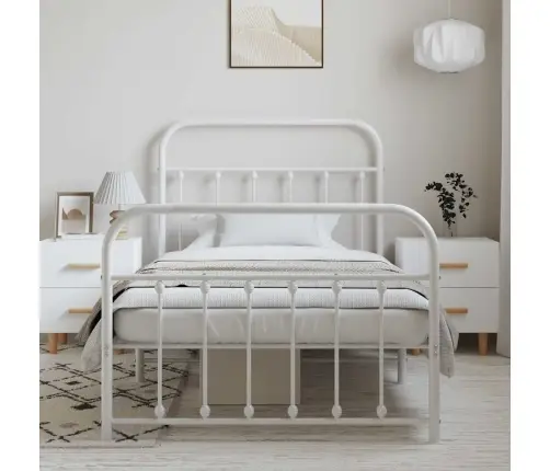 Gultas Rāmis Ar Galvgali Un Kājgali, Balts Metāls, 100X200 Cm Vidaxl