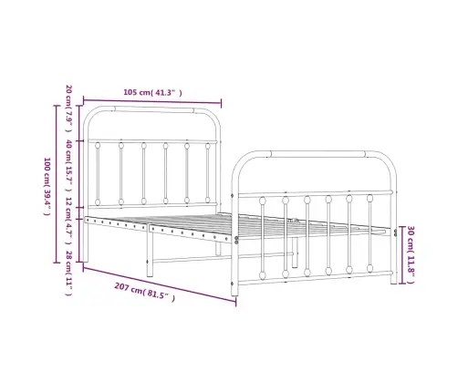 Gultas Rāmis Ar Galvgali Un Kājgali, Balts Metāls, 100X200 Cm Vidaxl