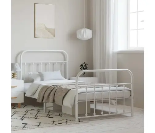 Gultas Rāmis Ar Galvgali Un Kājgali, Balts Metāls, 100X200 Cm Vidaxl