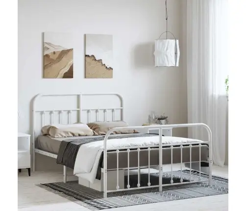 Gultas Rāmis Ar Galvgali Un Kājgali, Balts Metāls, 135X290 Cm Vidaxl