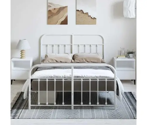 Gultas Rāmis Ar Galvgali Un Kājgali, Balts Metāls, 150X200 Cm Vidaxl