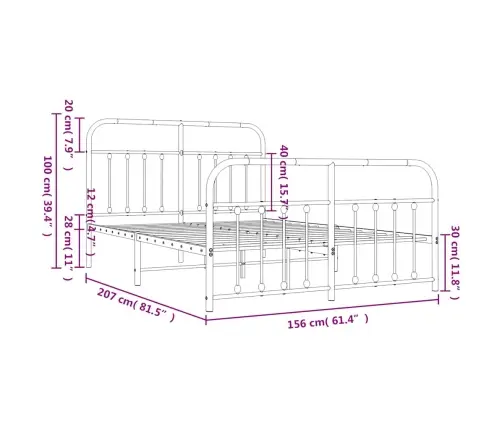 Gultas Rāmis Ar Galvgali Un Kājgali, Balts Metāls, 150X200 Cm Vidaxl