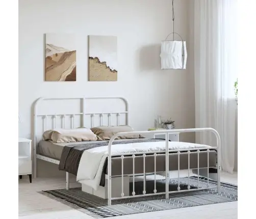 Gultas Rāmis Ar Galvgali Un Kājgali, Balts Metāls, 150X200 Cm Vidaxl