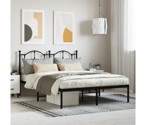 Gultas Rāmis Ar Galvgali, Melns Metāls, 140X200 Cm Vidaxl