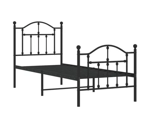 Gultas Rāmis Ar Galvgali Un Kājgali, Melns Metāls, 75X190 Cm Vidaxl