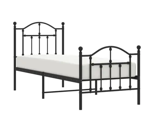 Gultas Rāmis Ar Galvgali Un Kājgali, Melns Metāls, 75X190 Cm Vidaxl