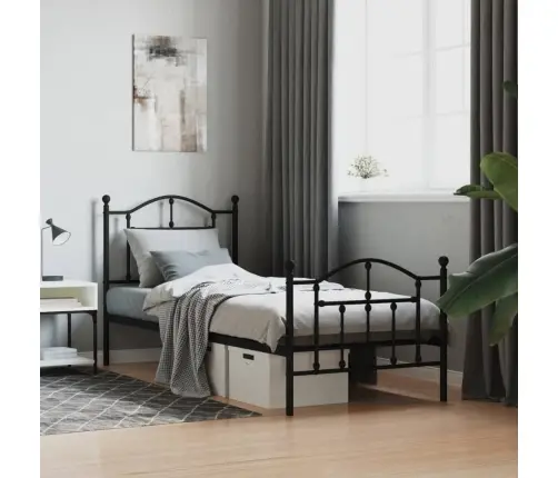 Gultas Rāmis Ar Galvgali Un Kājgali, Melns Metāls, 90X200 Cm Vidaxl
