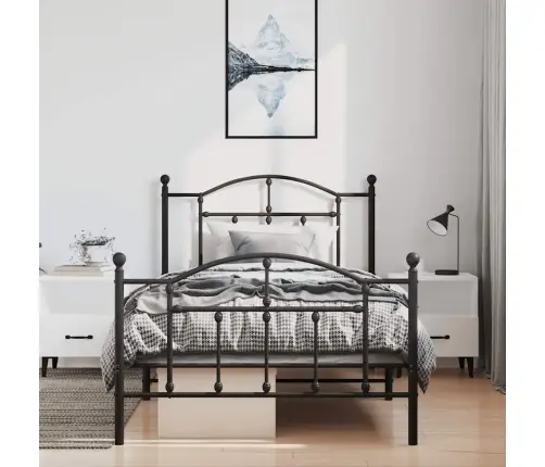 Gultas Rāmis Ar Galvgali Un Kājgali, Melns Metāls, 100X190 Cm Vidaxl