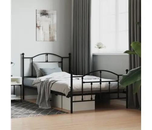 Metallist Voodiraam Peatsi Ja Jalutsiga, Must, 107 X 203 Cm