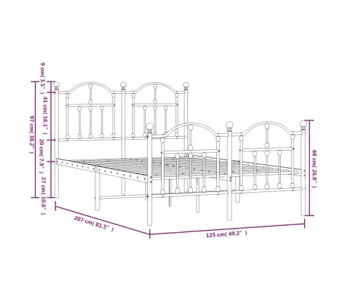 Gultas Rāmis Ar Galvgali Un Kājgali, Melns Metāls, 120X200 Cm Vidaxl