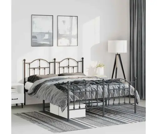 Metallist Voodiraam Peatsi Ja Jalutsiga, Must, 135 X 190 Cm