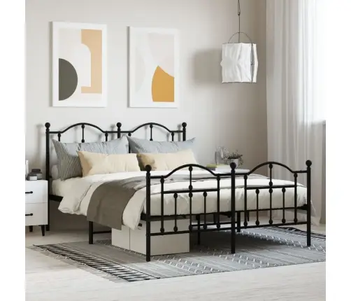 Metallist Voodiraam Peatsi Ja Jalutsiga, Must, 140X200 Cm