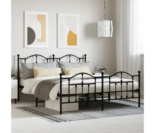 Metāla Gultas Rāmis Bez Matrača, Ar Kājgali, Melns, 160X200 Cm Vidaxl