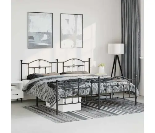 Metallist Voodiraam Peatsi Ja Jalutsiga, Must, 183X213 Cm