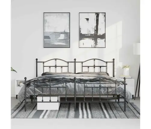 Gultas Rāmis Ar Galvgali Un Kājgali, Melns Metāls, 193X203 Cm Vidaxl