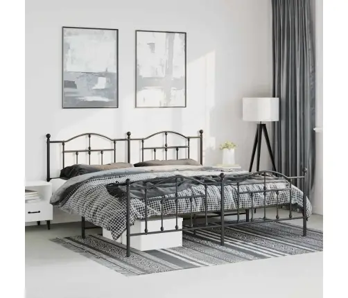 Gultas Rāmis Ar Galvgali Un Kājgali, Melns Metāls, 193X203 Cm Vidaxl