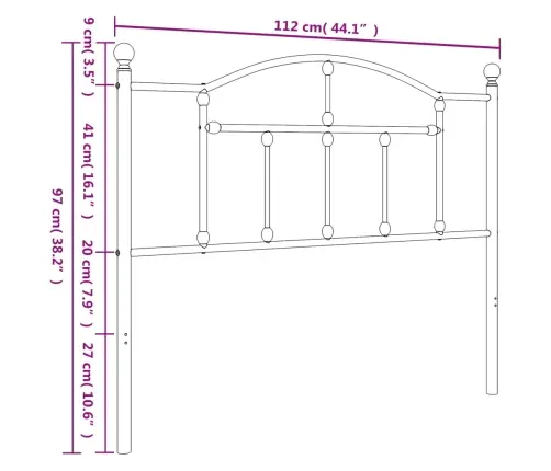 Gultas Galvgalis, Metāls, Melns, 107 Cm Vidaxl