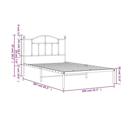 Gultas Rāmis Ar Galvgali, Balts Metāls, 100X200 Cm Vidaxl