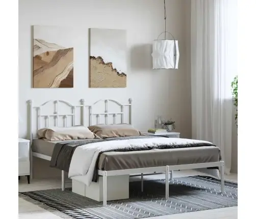 Gultas Rāmis Ar Galvgali, Balts Metāls, 135X190 Cm Vidaxl