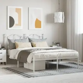Gultas Rāmis Ar Galvgali, Balts Metāls, 140X190 Cm Vidaxl