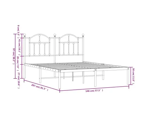 Gultas Rāmis Ar Galvgali, Balts Metāls, 140X200 Cm Vidaxl