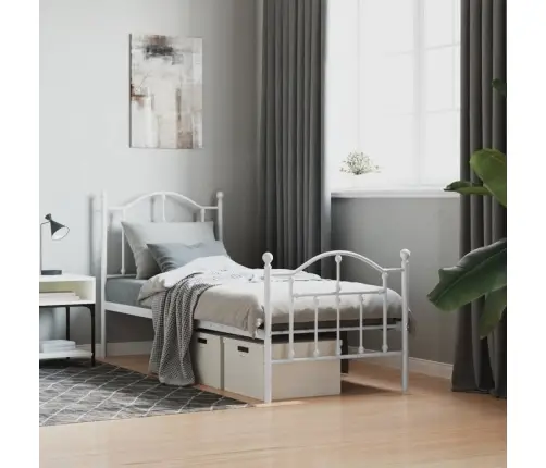 Gultas Rāmis Ar Galvgali Un Kājgali, Balts Metāls, 75X190 Cm Vidaxl