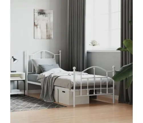 Gultas Rāmis Ar Galvgali Un Kājgali, Balts Metāls, 90X190 Cm Vidaxl