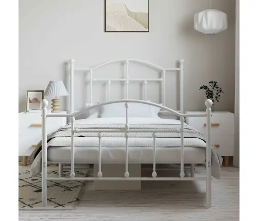 Metallist Voodiraam Peatsi Ja Jalutsiga, Valge, 100X190 Cm