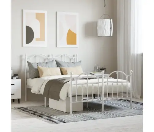 Gultas Rāmis Ar Galvgali Un Kājgali, Balts Metāls, 120X190 Cm Vidaxl
