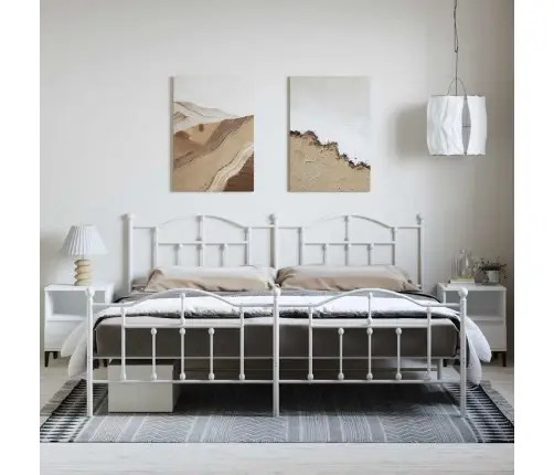 Metallist Voodiraam Peatsi Ja Jalutsiga, Valge, 193X203 Cm