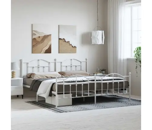 Metallist Voodiraam Peatsi Ja Jalutsiga, Valge, 193X203 Cm