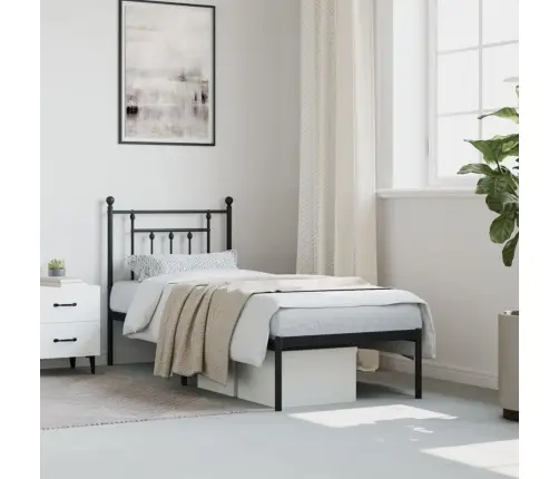 Gultas Rāmis Ar Galvgali, Melns Metāls, 75X190 Cm Vidaxl