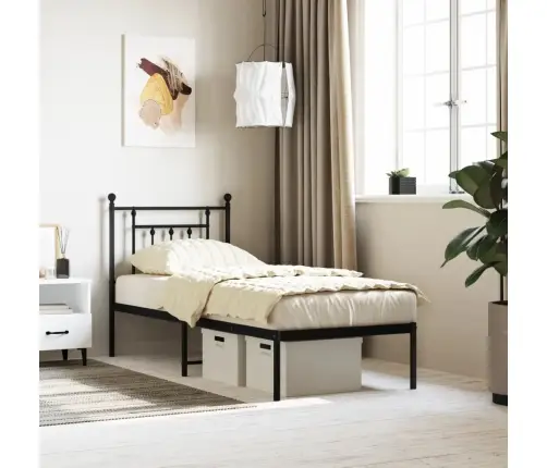 Gultas Rāmis Ar Galvgali, Melns Metāls, 75X190 Cm Vidaxl