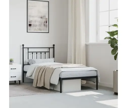 Gultas Rāmis Ar Galvgali, Melns Metāls, 80X200 Cm Vidaxl