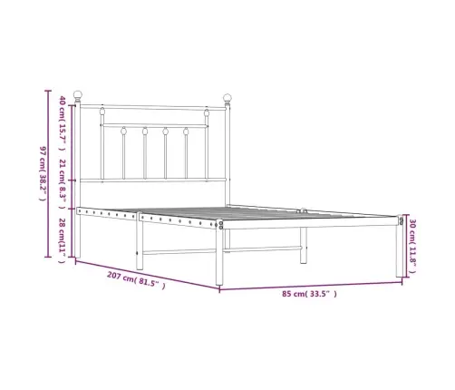 Gultas Rāmis Ar Galvgali, Melns Metāls, 80X200 Cm Vidaxl
