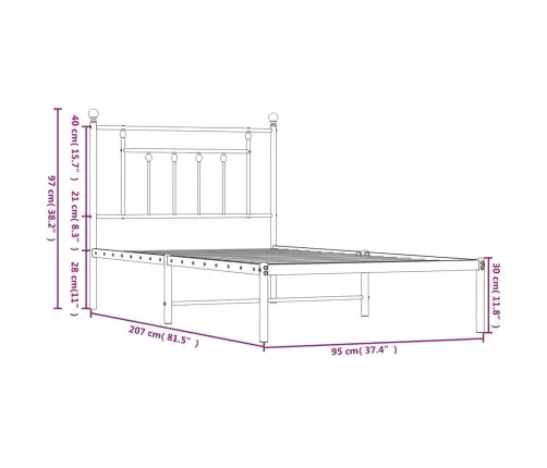 Metallist Voodiraam Peatsiga, Must, 90X200 Cm