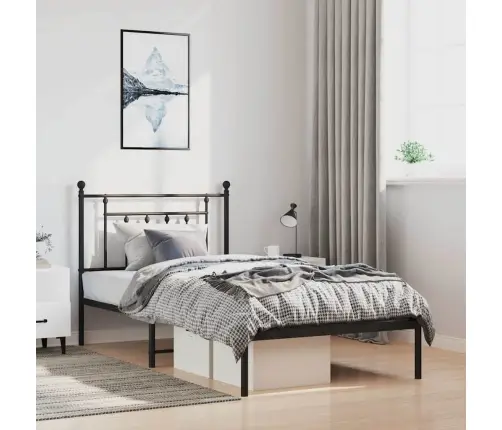 Gultas Rāmis Ar Galvgali, Melns Metāls, 100X200 Cm Vidaxl