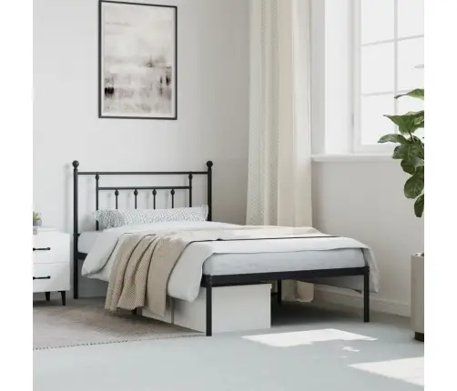 Gultas Rāmis Ar Galvgali, Melns Metāls, 107X203 Cm Vidaxl