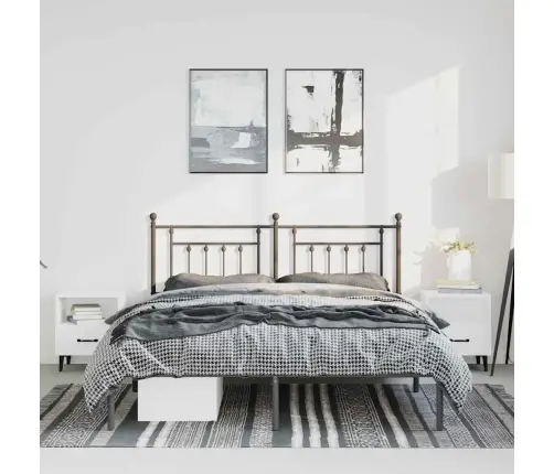 Gultas Rāmis Ar Galvgali, Melns Metāls, 135X190 Cm Vidaxl