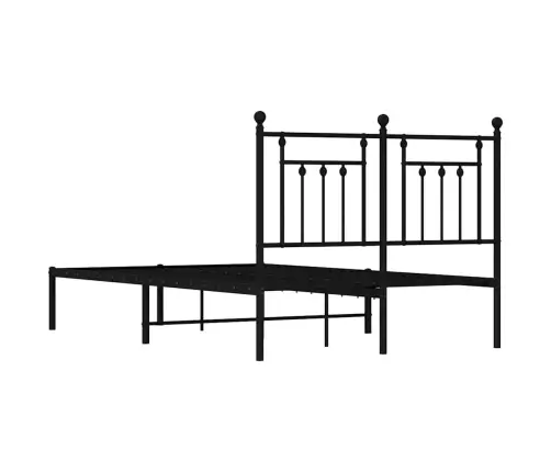 Gultas Rāmis Ar Galvgali, Melns Metāls, 135X190 Cm Vidaxl