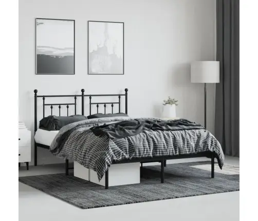 Gultas Rāmis Ar Galvgali, Melns Metāls, 140X190 Cm Vidaxl