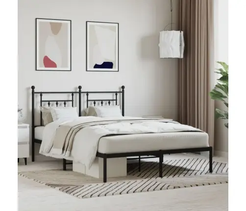 Gultas Rāmis Ar Galvgali, Melns Metāls, 140X190 Cm Vidaxl